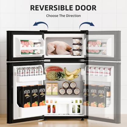 [Existencias limitadas] Mininevera de 3,2 pies cúbicos con congelador; refrigerador compacto de doble puerta con estantes ajustables y extraíbles, ideal para dormitorios, apartamentos, oficinas o sótanos.