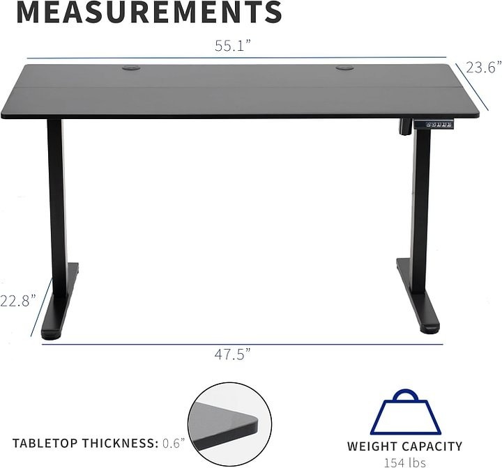 Vivo Escritorio eléctrico de 140cm x 61cm para Estar de pie, estación de Trabajo Completa para el hogar y la Oficina con Altura Ajustable, Controlador de Memoria, Negro, DESK-E155TB