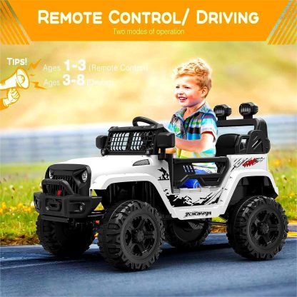 Hetoy Ride on Truck Car 12V Kids Electric Vehicles with Remote Control Spring Suspension, LED Lights, Bluetooth, 2 Speeds
