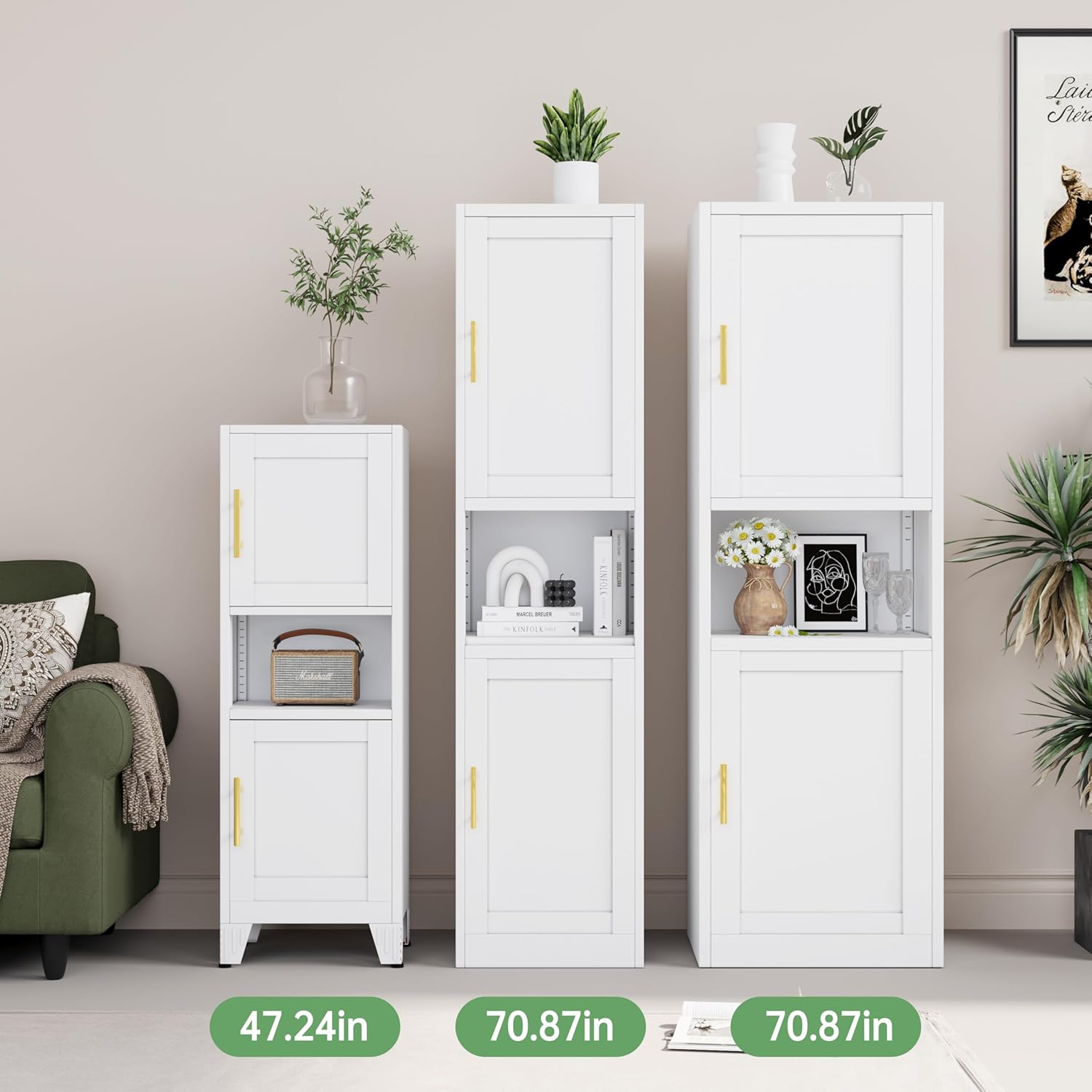 Ckzbx Gabinete de cocina de metal de 61 pulgadas de alto con 4 puertas, armarios de baño, 2 estantes ajustables para cocina, oficina en casa, sala de estar, comedor (negro)