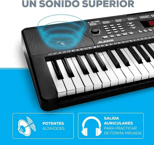 Alesis Melody 61 - Piano eléctrico con 61 teclas, Teclado Musical con altavoces, audífonos, micrófono, soporte para piano, atril y taburete