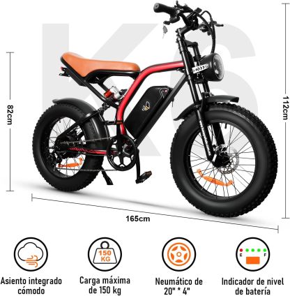 HONEYWHALE K6 Bicicleta Electrica para Adultos, Moto Bicicleta de Montaña de 7 Velocidades, Potencia del Motor 1080 W, Velocidad Máxima 48KM/H, Autonomía 40-45KM, Batería (48V, 15AH)