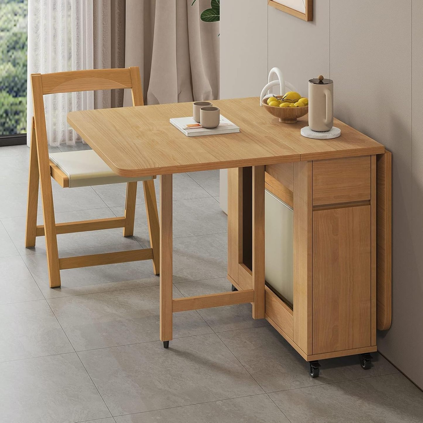 Juego de mesa plegable de comedor plegable, mesa de comedor extensible de madera con 4 sillas