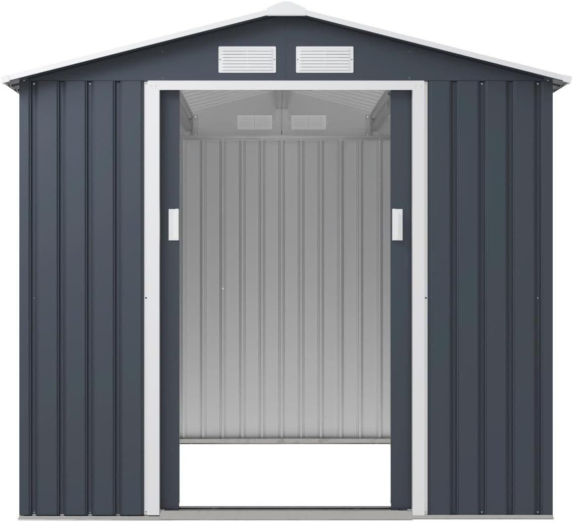 TOPLIVING Cobertizo de Almacenamiento Exterior de Metal, Bodega Exterior para Herramientas, Armario para Jardín Multiusos Metálico 213x191x195 cm Color Gris