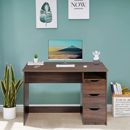 FurnitureR Escritorio para Computadora de Oficina con Almacenamiento Escritorio de Trabajo y Estudio con 5 Estantes Mesa Portátil para Estudiantes Escritorio de Escritura Moderno Haya y Blanco