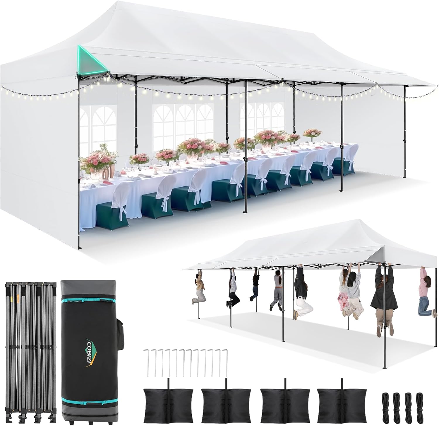 COBIZI - Toldo desplegable de 10 x 20 Pulgadas con 6 Paredes Laterales, toldo Impermeable para Eventos al Aire última intervensión, UPF 50+ cenador portátil para Fiestas, Playa, Camping, Boda,