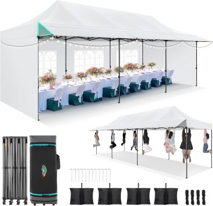 COBIZI - Toldo desplegable de 10 x 20 Pulgadas con 6 Paredes Laterales, toldo Impermeable para Eventos al Aire última intervensión, UPF 50+ cenador portátil para Fiestas, Playa, Camping, Boda,