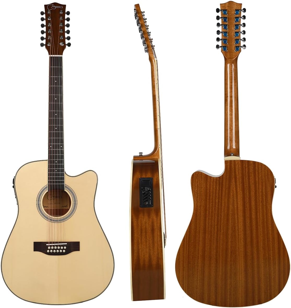 Jidyous-41 Inch,4/4,Guitarra Electroacústica 12 cuerdas,con Funda Acolchada, afinadores, Tirantes de guitarra,cuerdas, paletas, capó, adecuada para adultos jóvenes de nivel medio (Black)