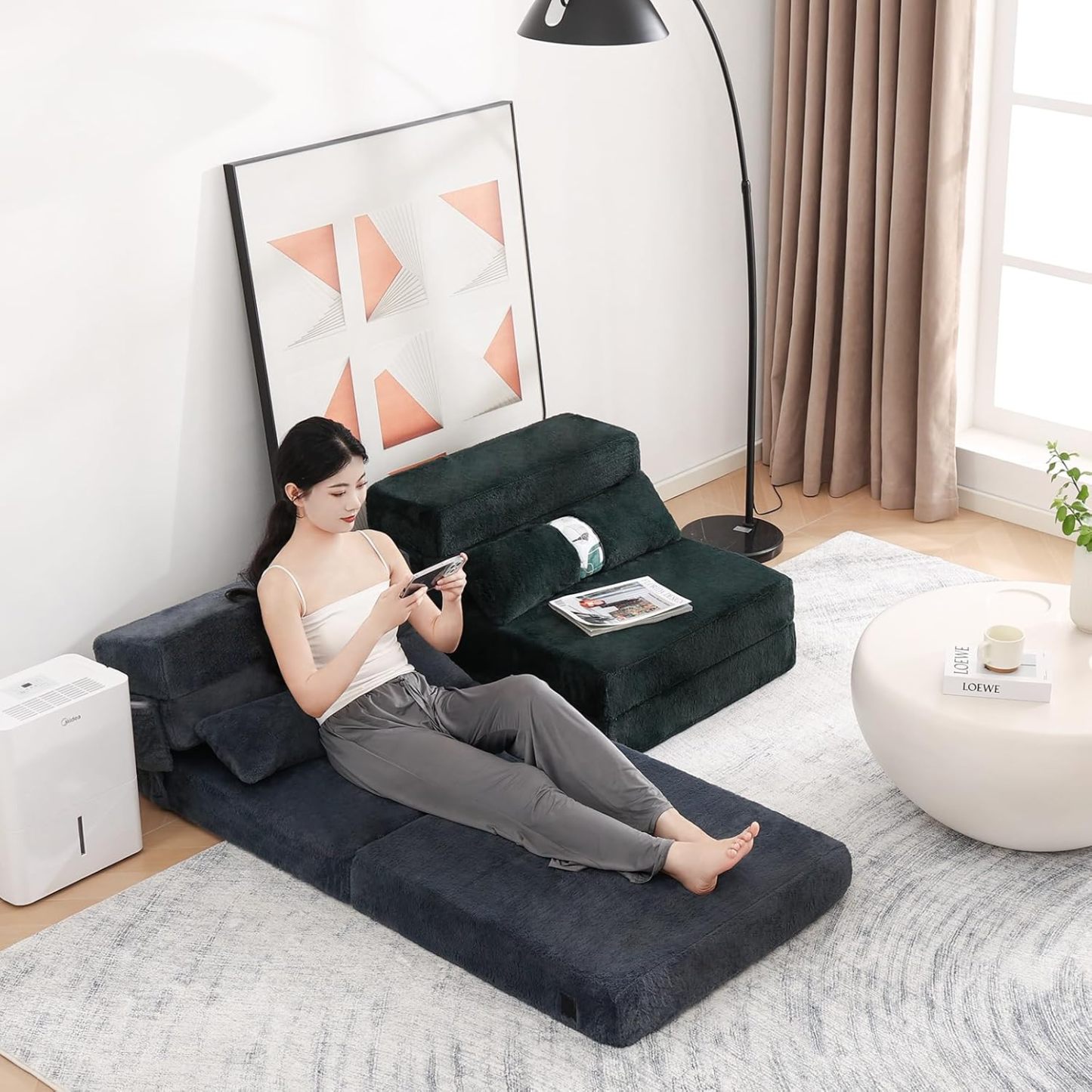 Tiita - Sillón de futón, tamaño individual, sofá cama plegable con almohada, colchón de piso y futón para sala de estar, recámara, uso de invitados, departamento