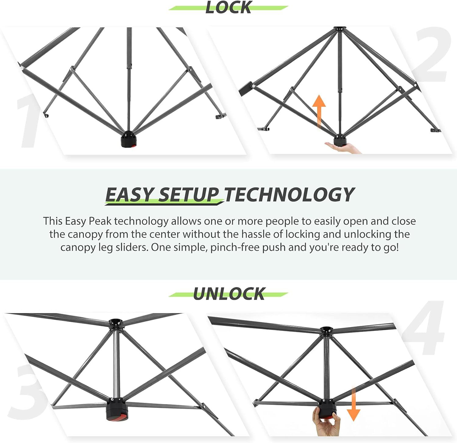 EAGLE PEAK - Toldo desplegable de pierna recta de 13 x 13 pulgadas, toldo instantáneo para exteriores, fácil instalación para una sola persona, refugio plegable con aleros de extensión automática, 169 pies cuadrados de sombra (gris)