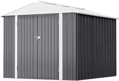 Greesum - Cobertizo de almacenamiento de metal para exteriores, 5 pies x 3 pies, herramienta de acero para cobertizo de almacenamiento con puerta y cerradura, para patio trasero, jardín, patio, césped (5 x 3 pulgadas), color café