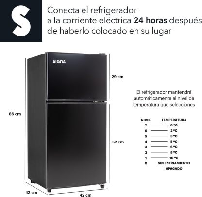 SIGNA Mini Refrigerador 86L (3 pies cubicos) Frigobar Compacto Silver Refrigerador Pequeño Con congelador de Acero Inoxidable Ideal Para Espacios Pequeños Frigobar Mini Multifuncional