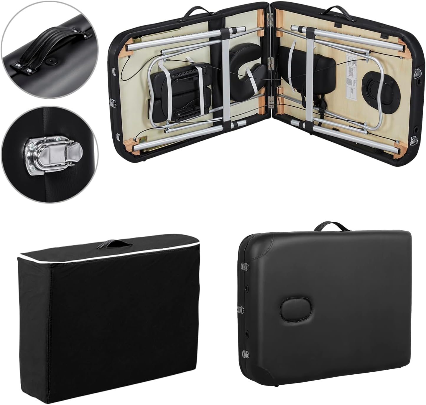 Yaheetech - Mesas de Masaje portátil para Tatuaje, Cama Ajustable de Aluminio, 3 Camas de SPA Plegables con Bolsa no Tejida, 24 Pulgadas de Ancho, Color Negro