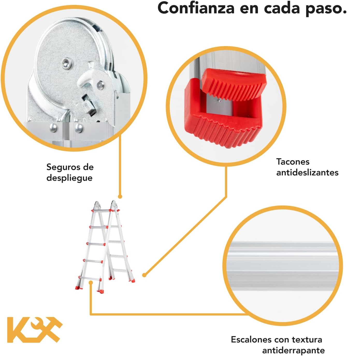 Kingsman | Escalera Multiposiciones 12 Peldaños con Charolas – Soporta hasta 150 kg – Escalera de Aluminio 3.5 MTS – Plegable – Escalera Multipropósito – Tipo Tijera – Andamio – Escalera Recta