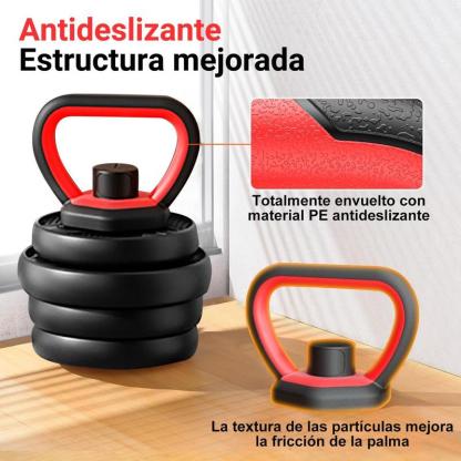 Kit De Pesas Set Mancuernas Ajustable 20kg Barra Rusa Kettlebell Ejercicio Completo Color Negro