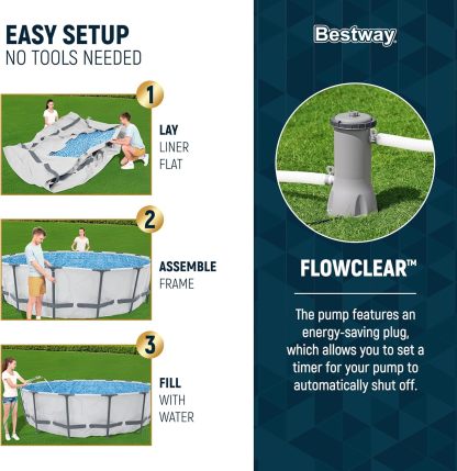 Bestway Steel Pro MAX - Juego de piscina redonda sobre el piso de 14 x 33 pulgadas, incluye bomba de filtro de 530 galones