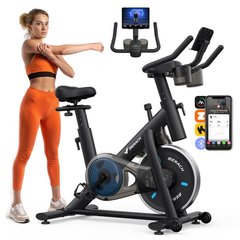 🚴Bicicleta estática Merach con modo de juego RPM y transmisión por correa silenciosa, capacidad de 136 kg (300 lb), 💪monitor LED y soporte para tablet, asiento acolchado cómodo, cardio compacto para gimnasio en casa Summervibes