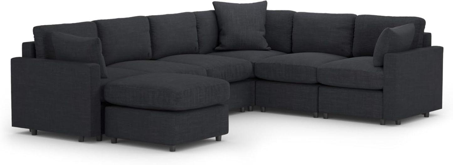 MODISOFA - Sofá Sala Esquinera Modular con Otomano | 6 Plazas | Beige | + Pillow Pack | Fácil de Ensamblar y Adaptable | Envío Gratis