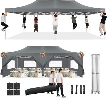 COBIZI - Toldo desplegable de 10 x 20 Pulgadas con 6 Paredes Laterales, toldo Impermeable para Eventos al Aire última intervensión, UPF 50+ cenador portátil para Fiestas, Playa, Camping, Boda,