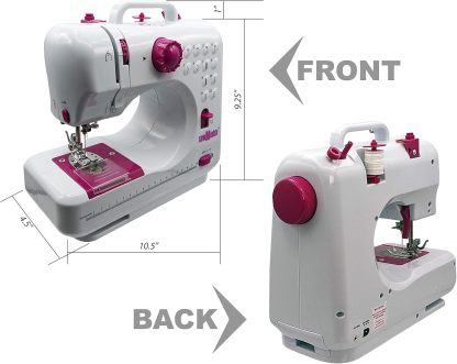 Sew Mighty Mini máquina de coser portátil y kit de costura – 12 patrones de costura preprogramados – Funciona con pilas y CA, doble velocidad, cose hacia adelante y hacia atrás, alimentación de CA y CC – Incluye pedal de pie