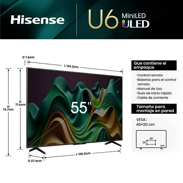 Pantalla Hisense 55" 4K MiniLED Google TV 55U6N