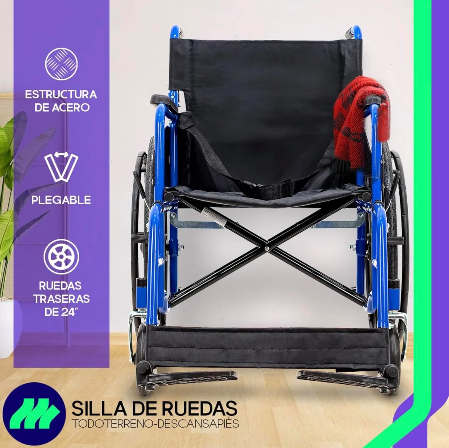 MEDICAL STORE Silla De Ruedas Ligera Adulto Mayor Todo Terreno Traslado Plegable Compacta Con Freno De Mano Rehabilitación Con Descansa Pies Abatible