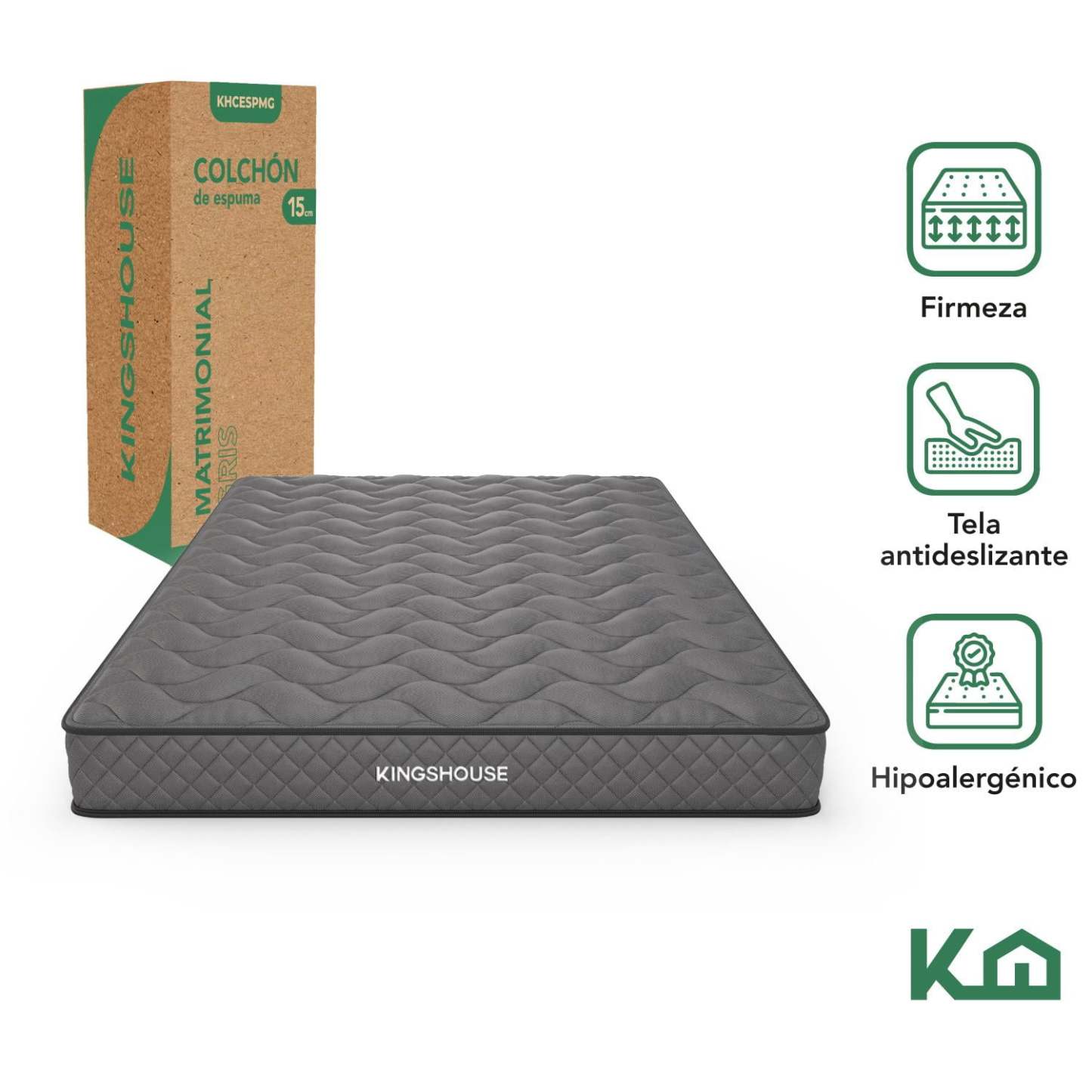 Colchon Matrimonial En Caja 15cm Alto KingsHouse blanco Kingshouse KHCESPMB