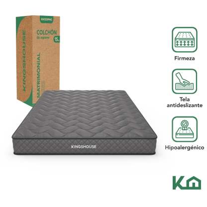 Colchon Matrimonial En Caja 15cm Alto KingsHouse blanco Kingshouse KHCESPMB