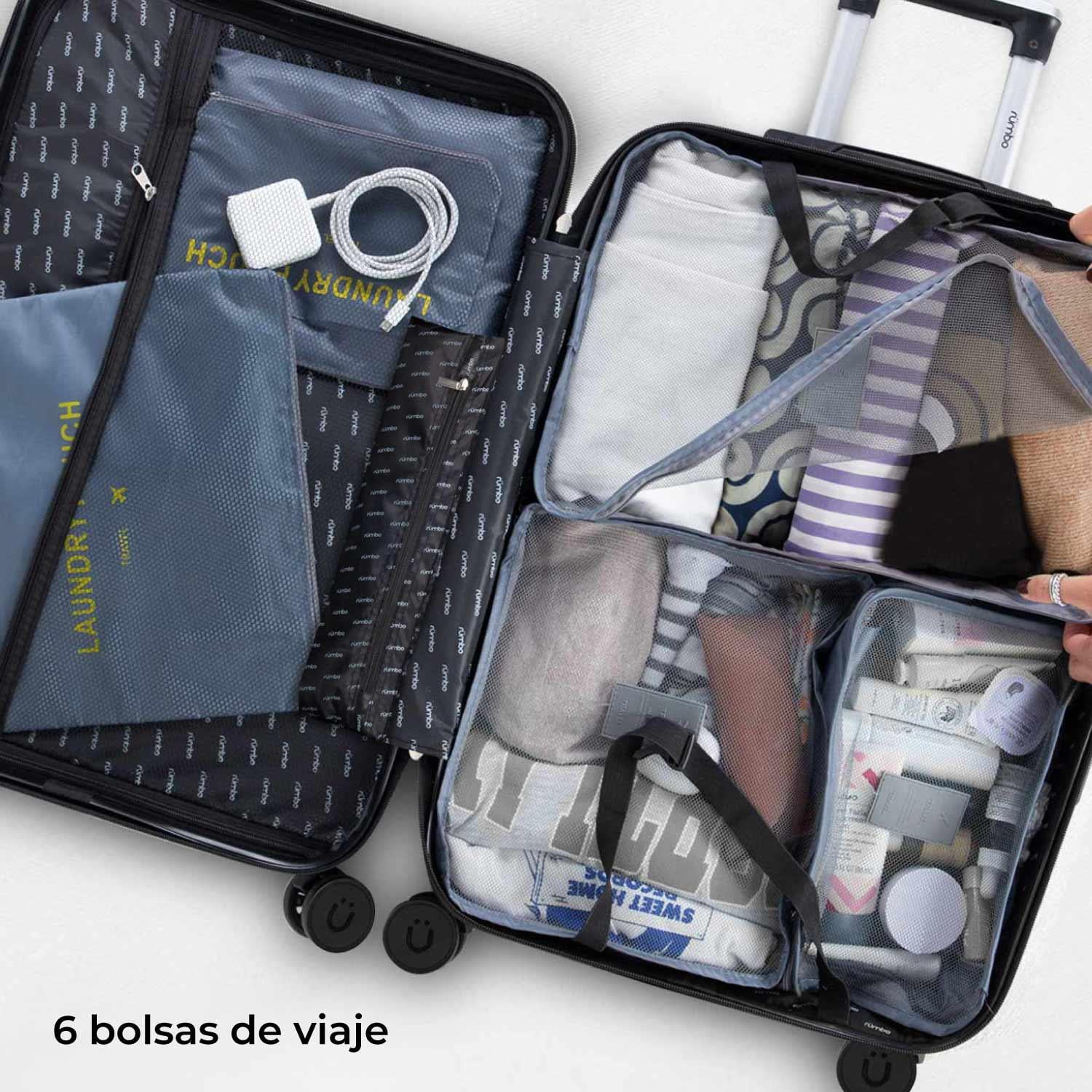 Juego 4 Maletas De Viaje Rigidas Ruedas 360 Bolsas De Viaje azul Rumbo RUM40