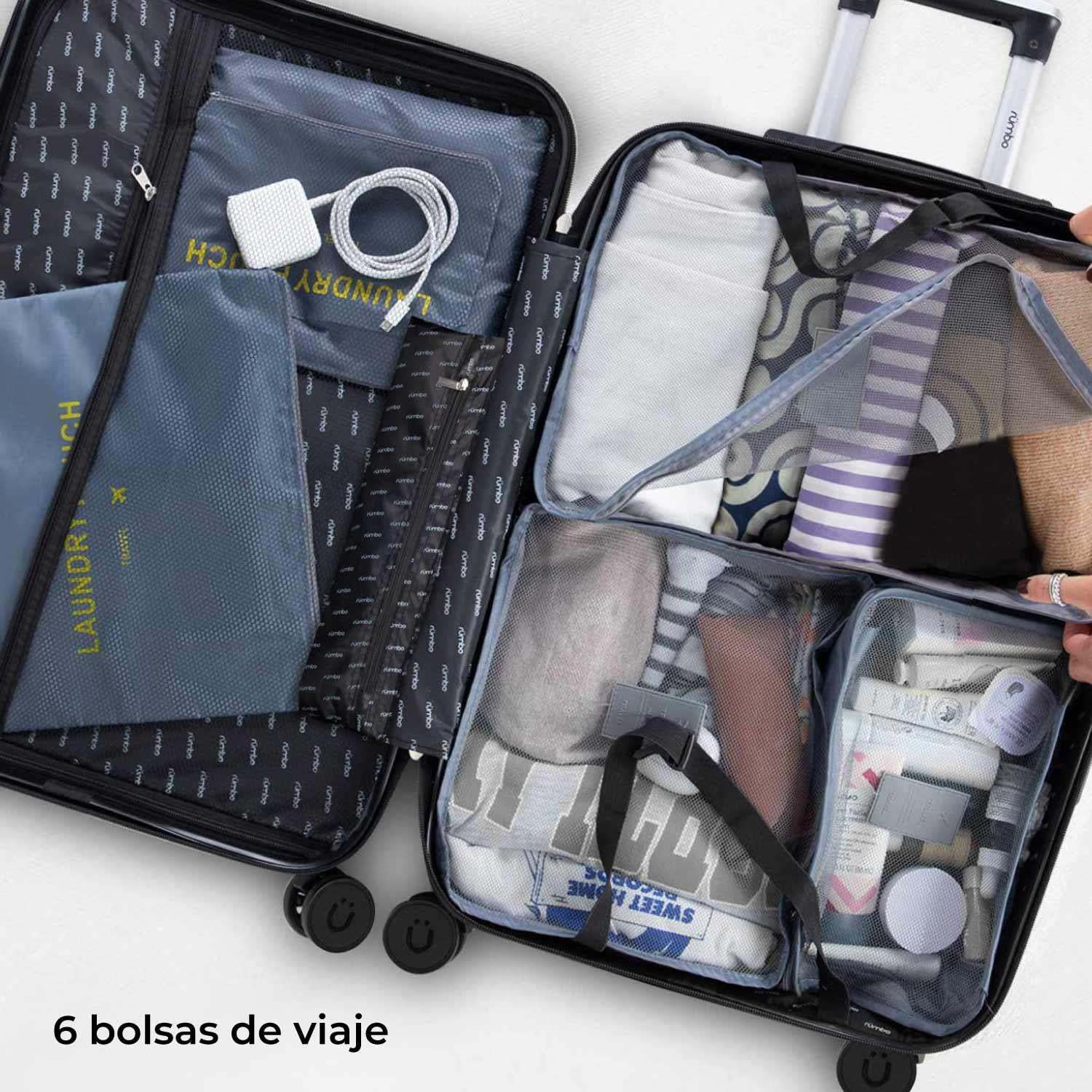 Juego 4 Maletas De Viaje Rigidas Ruedas 360 Bolsas De Viaje azul Rumbo RUM40