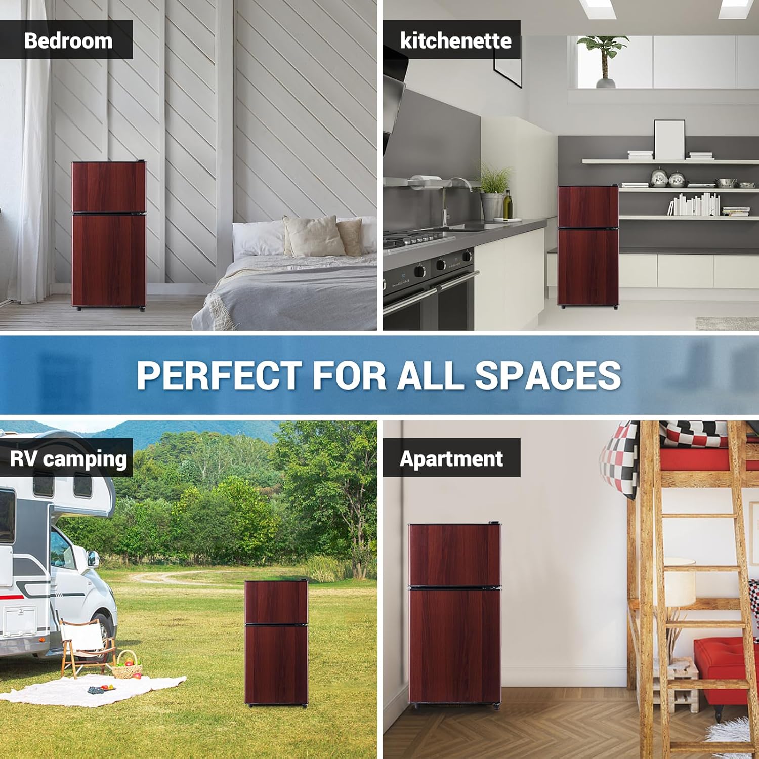 Maine Mini nevera, pequeña nevera con congelador 3.2 pies cúbicos Refrigerador compacto de 2 puertas con control de termostato ajustable de 7 niveles, perfecto para cocina, recámara, departamento,