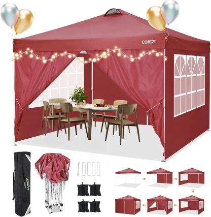 COBIZI - Toldo desplegable de 10 x 20 Pulgadas con 6 Paredes Laterales, toldo Impermeable para Eventos al Aire última intervensión, UPF 50+ cenador portátil para Fiestas, Playa, Camping, Boda,
