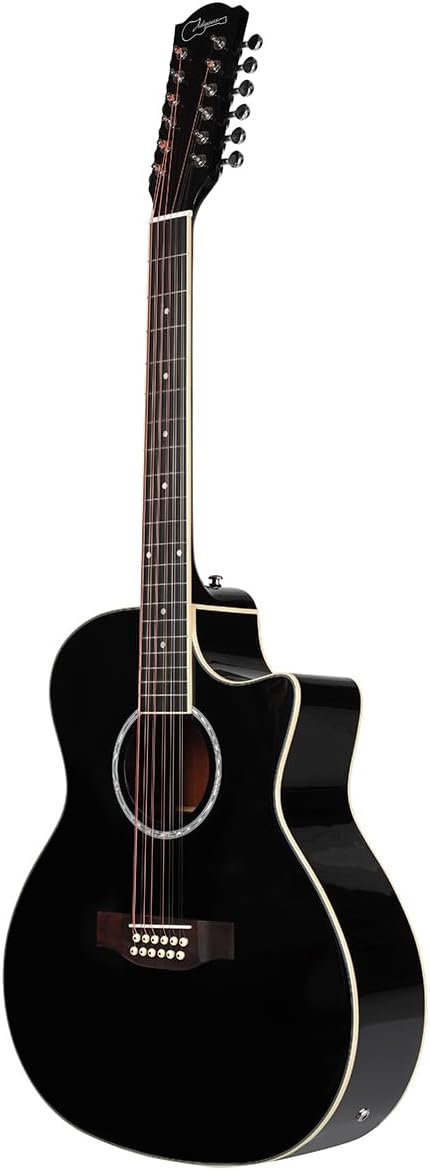 Jidyous-41 Inch,4/4,Guitarra Electroacústica 12 cuerdas,con Funda Acolchada, afinadores, Tirantes de guitarra,cuerdas, paletas, capó, adecuada para adultos jóvenes de nivel medio (Black)