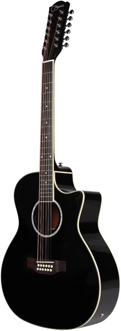 Jidyous-41 Inch,4/4,Guitarra Electroacústica 12 cuerdas,con Funda Acolchada, afinadores, Tirantes de guitarra,cuerdas, paletas, capó, adecuada para adultos jóvenes de nivel medio (Black)