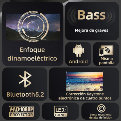 T100 Android 9 1+16G 1080P Proyector decodificación completa 4K Proyector Dual 6G Wifi6 BT5.2 180Ansi cine hogar Keystone HDMI Proyector