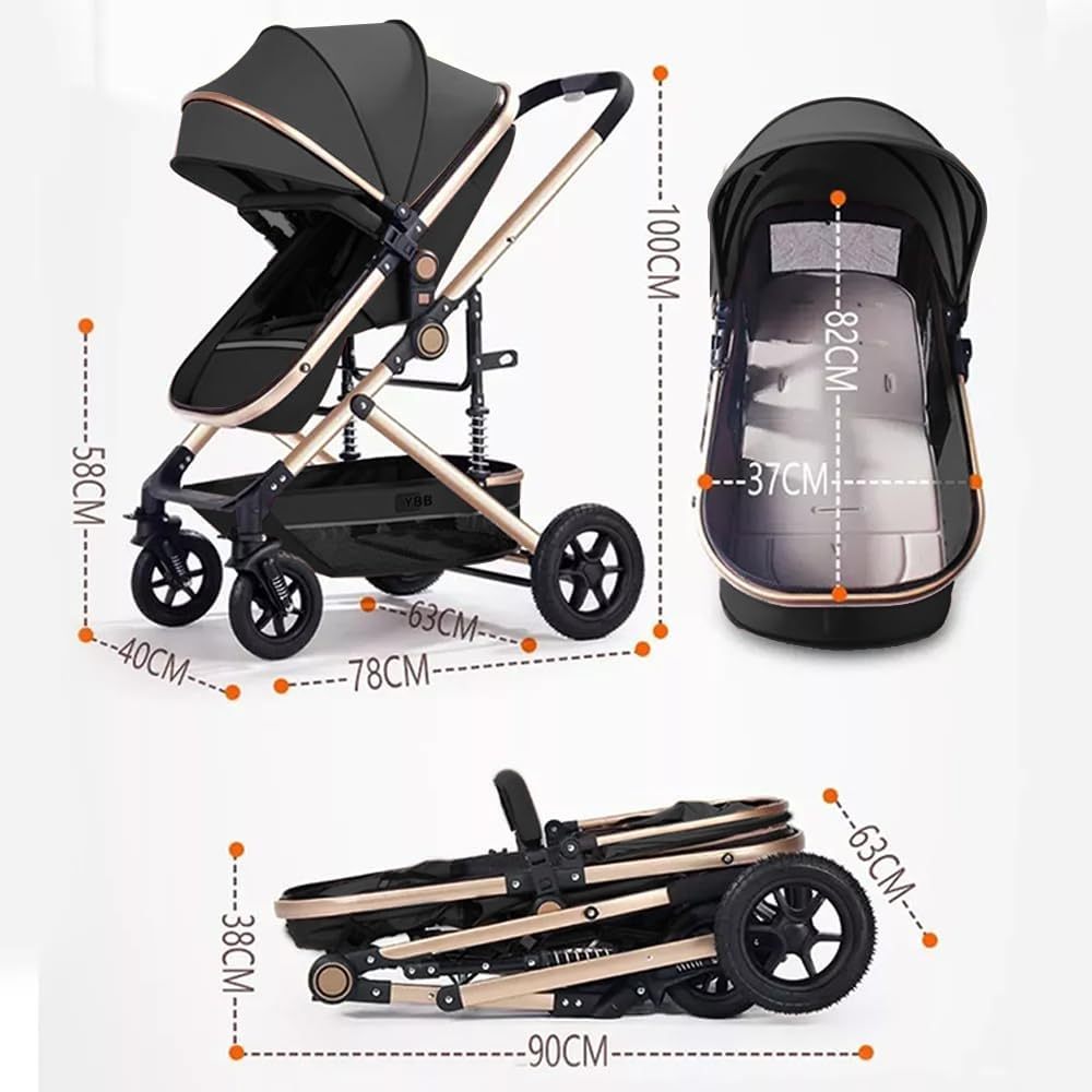FINYQBET Carrito De Bebé Plegable Universal Para Cuatro Estaciones Sillas De Paseo para Bebés De Alta Vista para Bebés Recién Nacidos, Implementación Bidireccional Multifuncional Y Segura Caqui