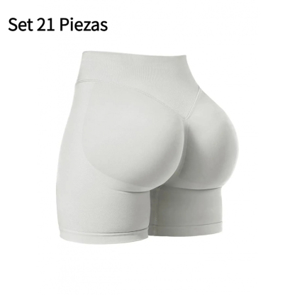 Set 21 Piezas Shorts Deportivos para Mujer Sin Costuras Cintura Alta Efecto Push Up Realce de Glúteos Yoga Fitness Running