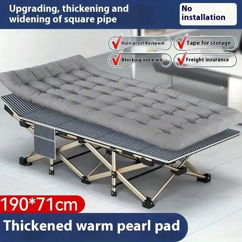 Portable Folding Camping Bed with Dual-Sided Mattress - Heavy-Duty, Easy Carry Design in Gray & Blue