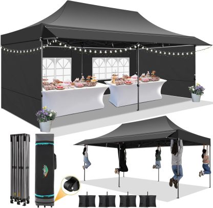 COBIZI - Toldo desplegable de 10 x 20 Pulgadas con 6 Paredes Laterales, toldo Impermeable para Eventos al Aire última intervensión, UPF 50+ cenador portátil para Fiestas, Playa, Camping, Boda,