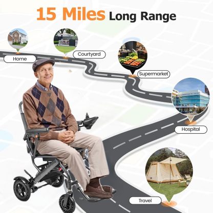 VBAOFOO- Silla de ruedas eléctrica para adultos y personas mayores, marco de aluminio ultraligero, plegado de 3 segundos, capacidad de 420 libras, viaje todo terreno, scooter de movilidad amigable