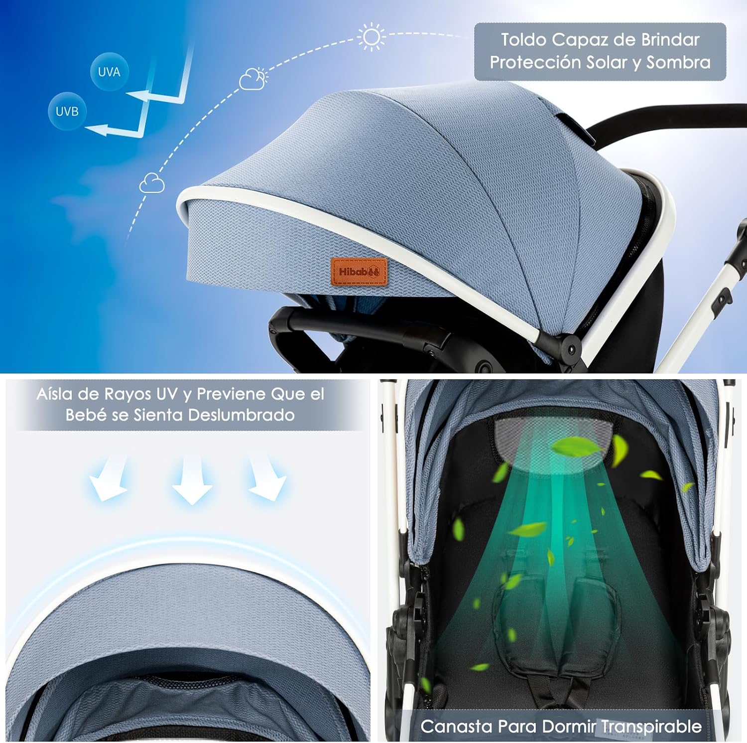 VANGUA Carriola para Bebé con Diseño de Amplia Vista, Llantas de Caucho a Prueba de Explosiones, Sistema de Amortiguadores Atenuantes, Asiento con Dirección Ajustable, Reclinable Multi Posición, Toldo Protector Solar, Ventana de Ventilación, Estructura