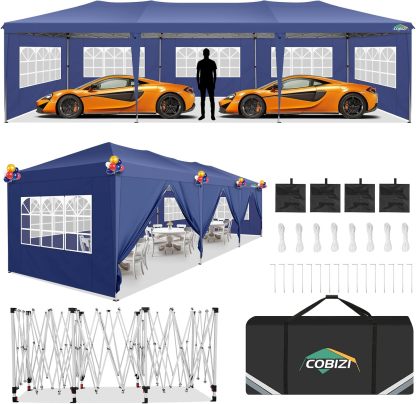 COBIZI - Toldo desplegable de 10 x 20 Pulgadas con 6 Paredes Laterales, toldo Impermeable para Eventos al Aire última intervensión, UPF 50+ cenador portátil para Fiestas, Playa, Camping, Boda,