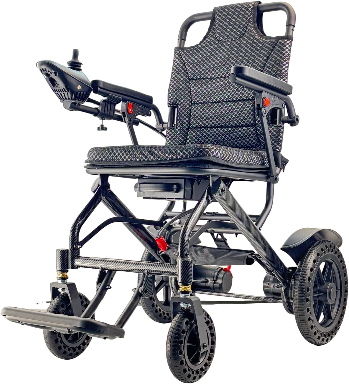 VBAOFOO- Silla de ruedas eléctrica para adultos y personas mayores, marco de aluminio ultraligero, plegado de 3 segundos, capacidad de 420 libras, viaje todo terreno, scooter de movilidad amigable