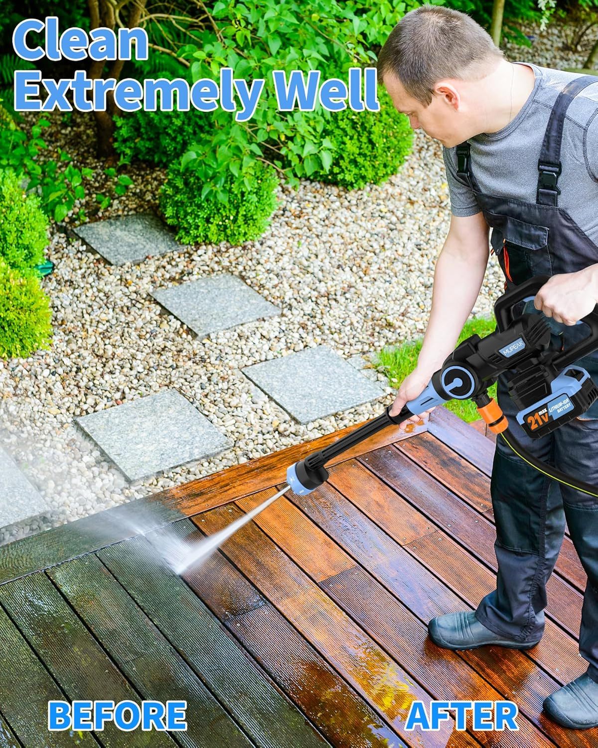 Lavadora a presión inalámbrica, 1100 PSI-Lavadora eléctrica portátil sin escobillas con 2 baterías, 3 modos ajustables/boquilla 6 en 1, 21 V 4.0 Ah Lavadoras a presión alimentadas por batería