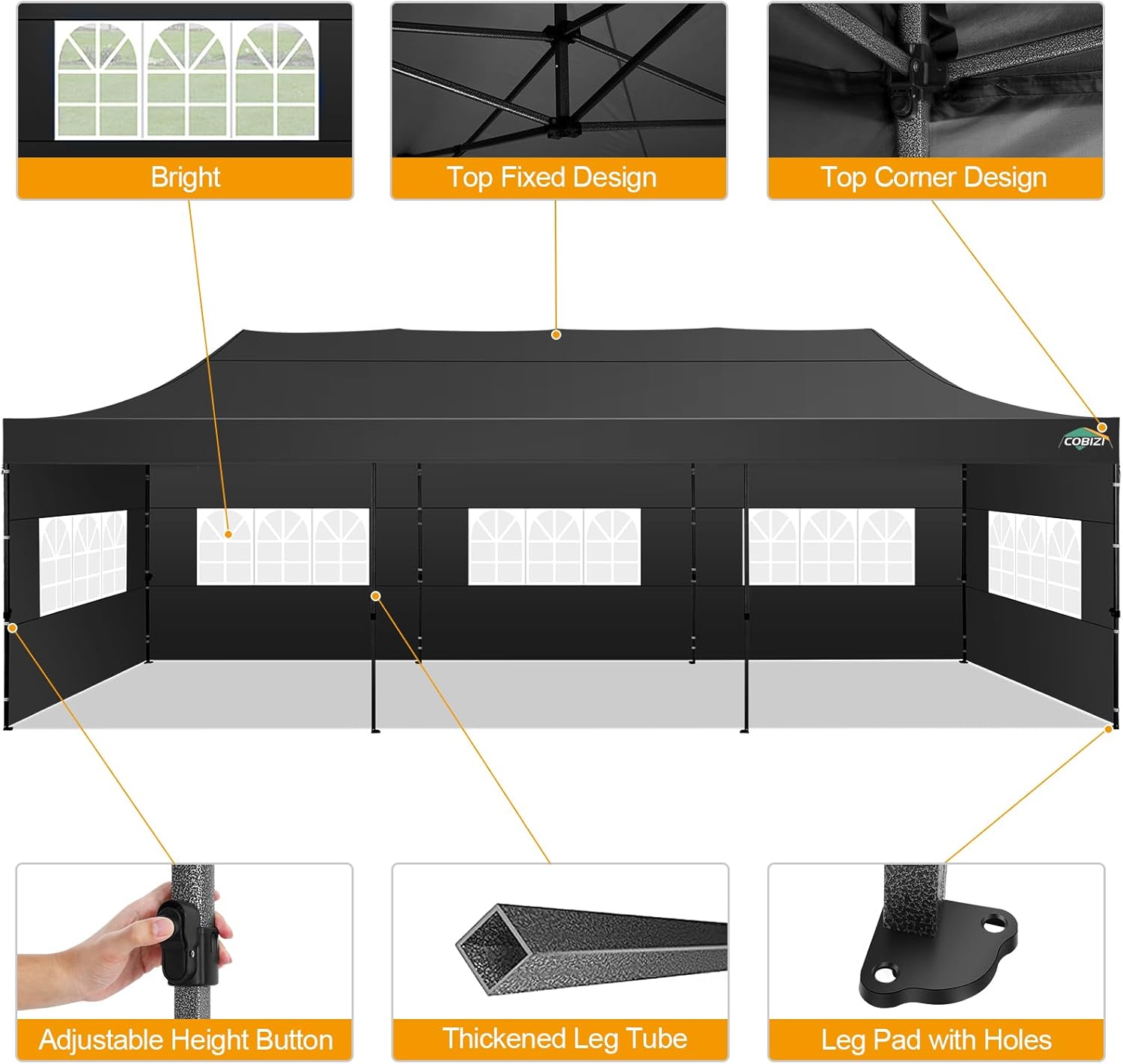 COBIZI - Toldo desplegable de 10 x 20 Pulgadas con 6 Paredes Laterales, toldo Impermeable para Eventos al Aire última intervensión, UPF 50+ cenador portátil para Fiestas, Playa, Camping, Boda,