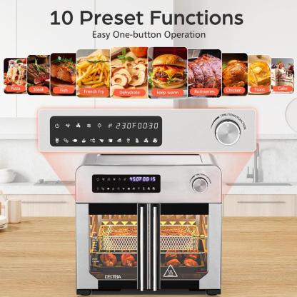 Combo de Freidora de Aire y Horno Tostador OSTBA con Puertas Francesas — Incluye 102 Recetas y 7 Accesorios. Freidora de Aire y Horno de Convección de Sobremesa Extra Grande 10 en 1: 95% Menos Aceite, Cocción Rápida y Crujiente, Fácil de Limpiar.