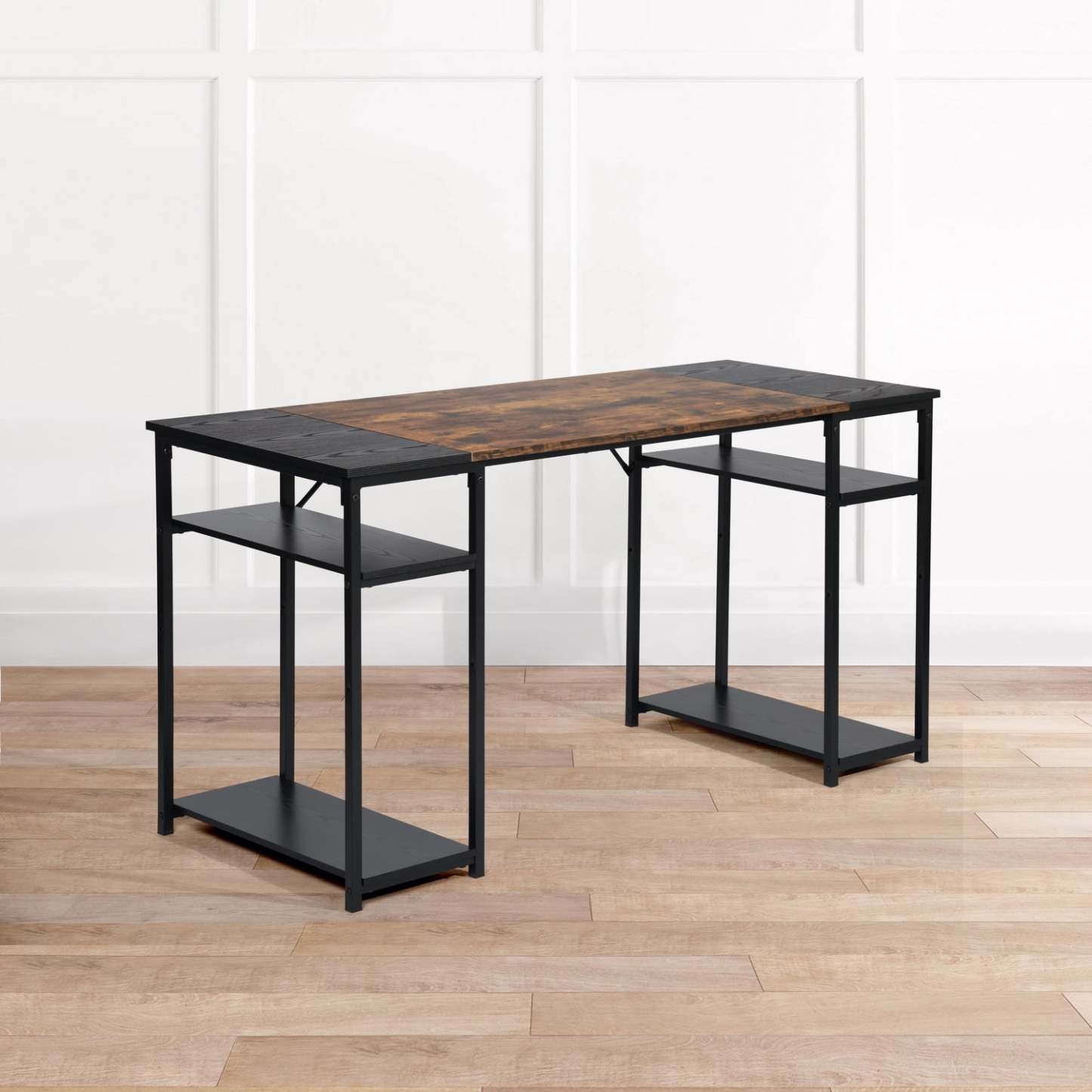 Escritorio Grande 140cm Color Madera con Negro,con Bolsa de Almacenamiento