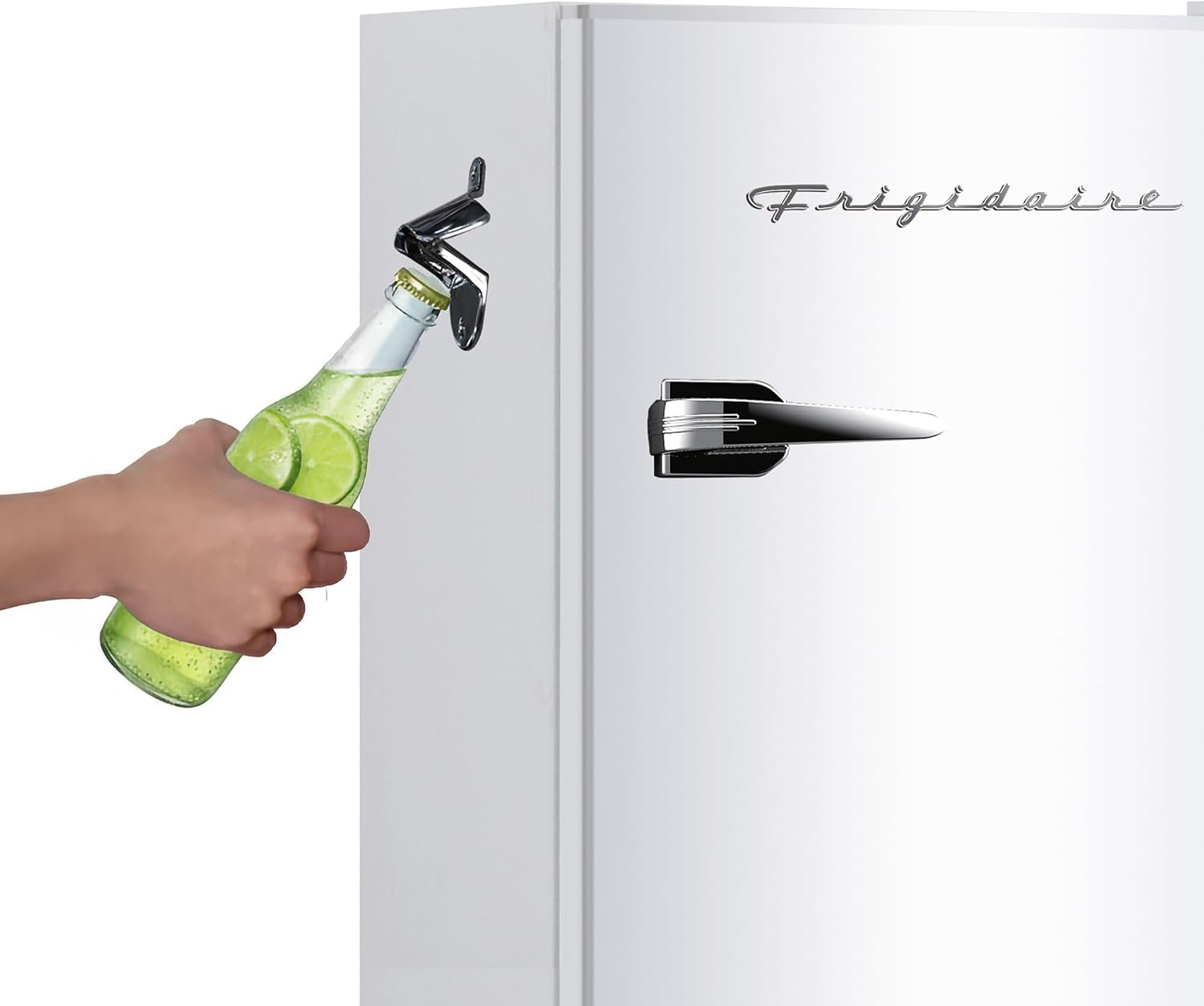 ❄️ Refrigerador compacto retro Frigidaire con enfriador, refrigerador de mostrador de 3.2 pies cúbicos con abridor de botellas incorporado, ideal para oficina, dormitorio, residencia estudiantil o cabaña