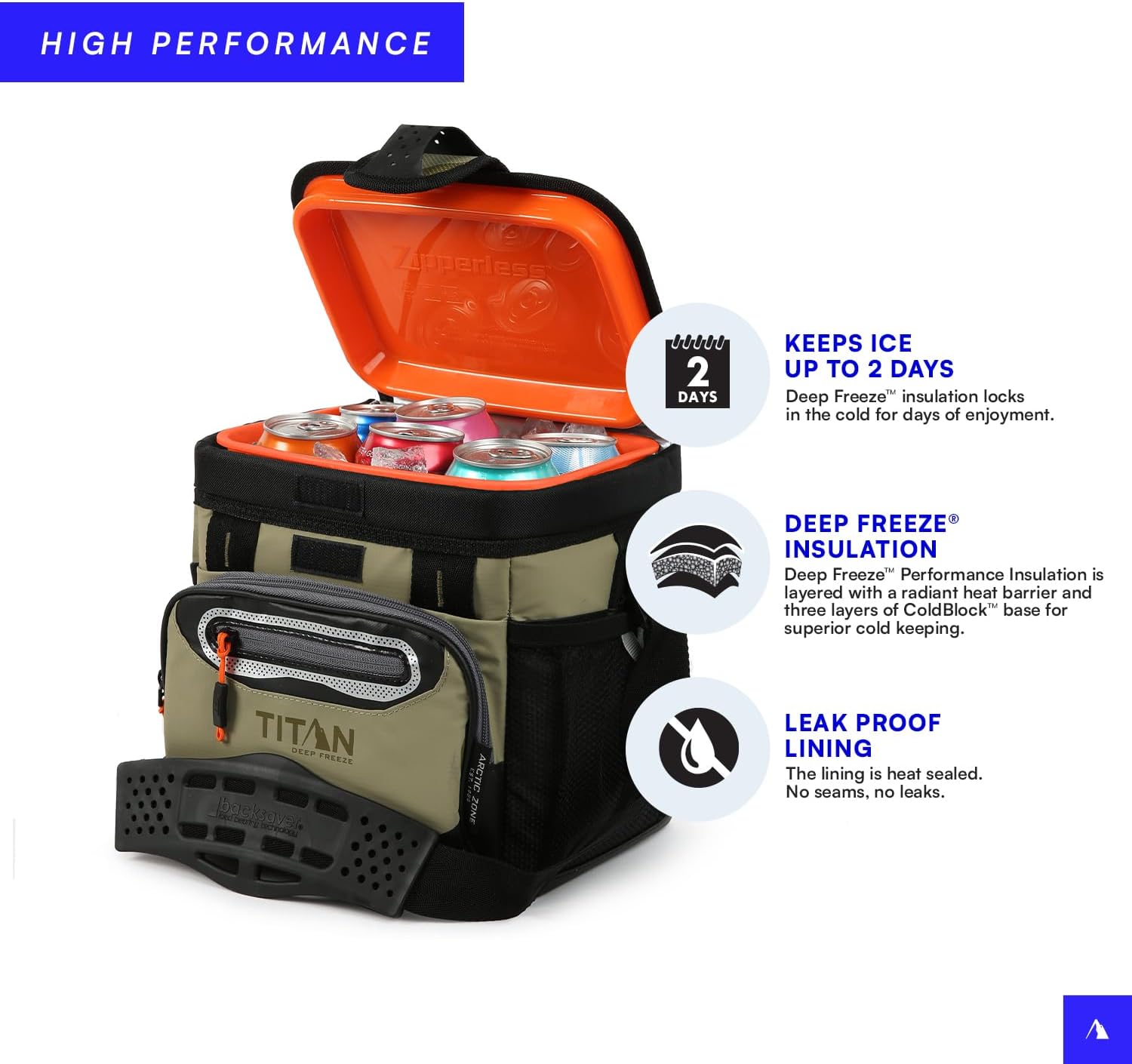 Congelador Arctic Zone Titan, 48 latas, congelador rígido sin cremallera, congelador verde musgo con aislamiento de congelación profunda, revestimiento rígido y SmartShelf-----Abridor de botellas