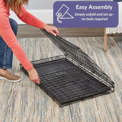 MidWest Homes for Pets - Jaula para perros XL | Jaula para perros MidWest iCrate de metal plegable con doble puerta con panel divisor, protege los pies y bandeja para perros a prueba de fugas | 48 pulgadas de largo x 30 de ancho x 33 pulgadas de alto, raz